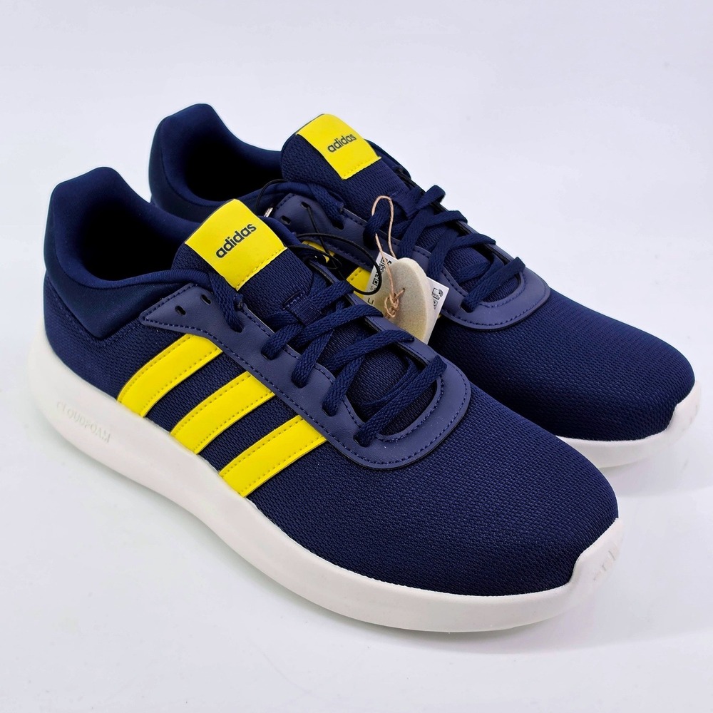 Adidas Lite Racer 4.0 Mens Navy Blue Yellow Cloudfoam Sneakers JR8544 Size 9.5